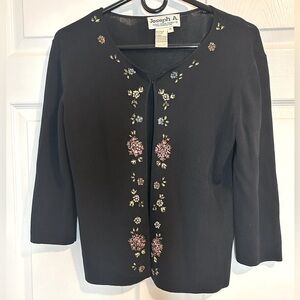 Women Black Bead Embellished Open Front Cardigan Sweater Top Size Medium